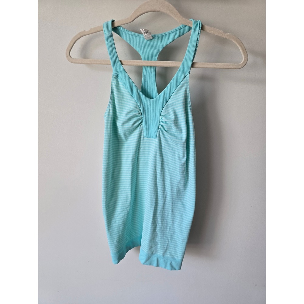 Under Armour Allseasongear Tank Top Womens XS Aqua Blue Striped Racerback Fitted